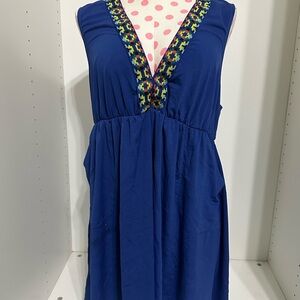 Lane Bryant Cacique Blue Embroidered Trim beach cover up sz. 14/16